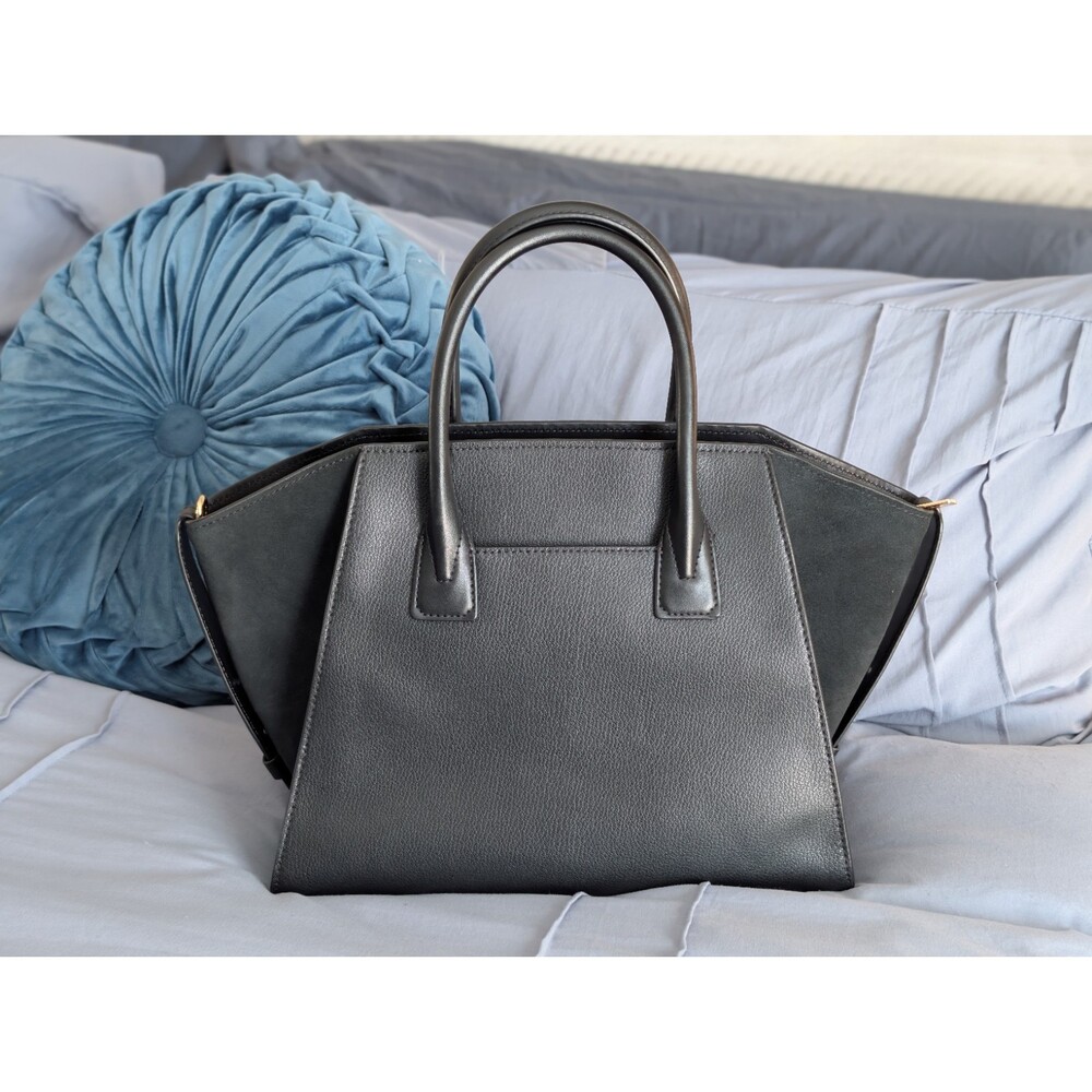 Michael Kors Large Avril Leather Satchel Crossbody Bag Black Suede & Leather - Picture 2 of 8